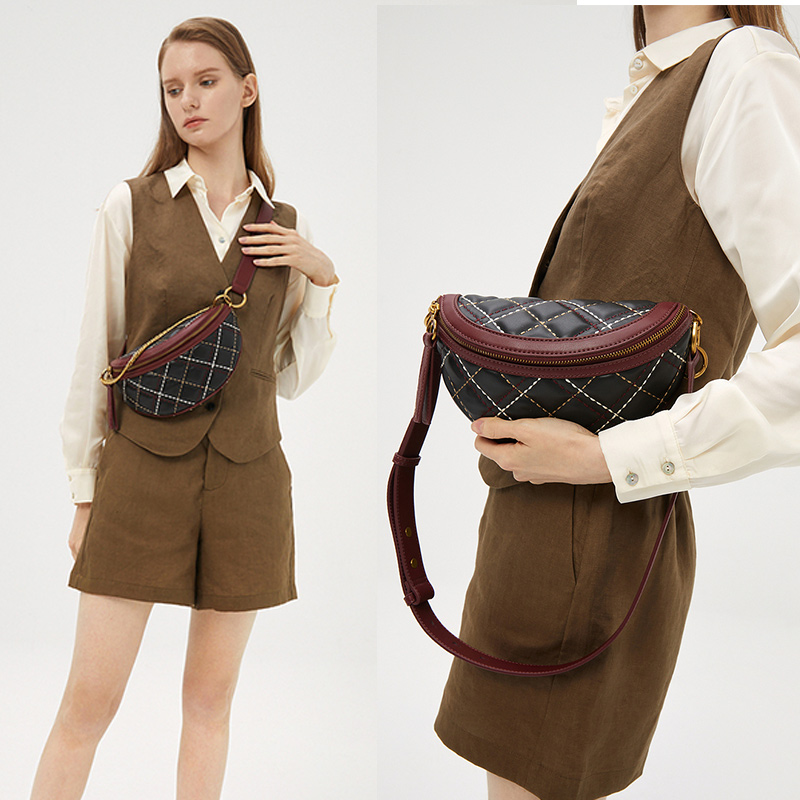 Saddle Crossbody Bag For Women Designer Plaid Leather Waist Bag