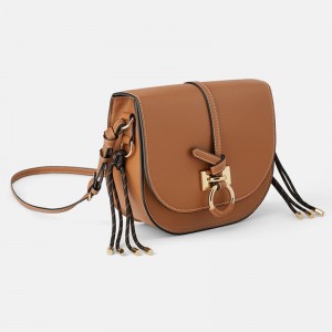 Custom Smooth Leather Saddle Crossbody Bag For Women