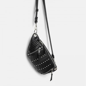OEM Black Quilted Leather Fanny Pack Women Studded Waist Bag Manufacturer