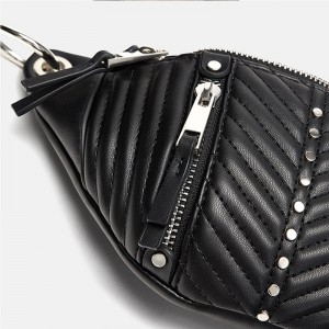 OEM Black Quilted Leather Fanny Pack Women Studded Waist Bag Manufacturer