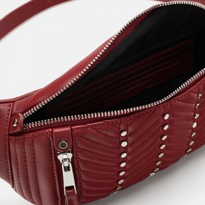 Custom Red Quilted Leather Fanny Pack Women Studded Belt Bag