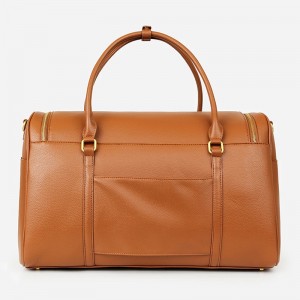 Custom Brown Pebble Leather Women Duffle Overnight Weekender Bag Manufacturer