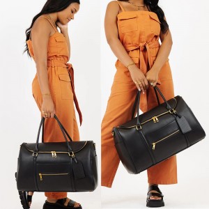 Custom Black Leather Women Travel Duffle Weekender Bag Manufacturer