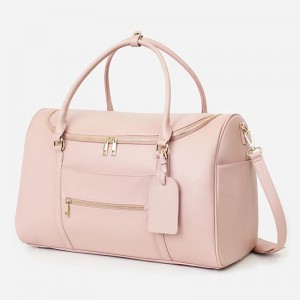 Custom Pink Pebble Leather Women Travel Duffle Weekender Bag Manufacturer