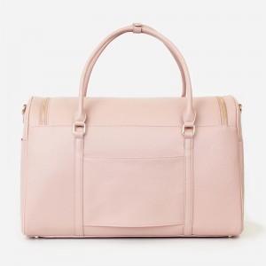 Custom Pink Pebble Leather Women Travel Duffle Weekender Bag Manufacturer