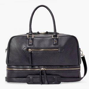 Custom Fashion Black Leather Women Multi Compartment Overnight Bag Manufacturer