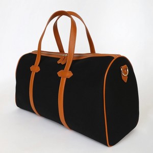 Custom Fashion Black Canvas And Camel Leather Women Weekender Bag