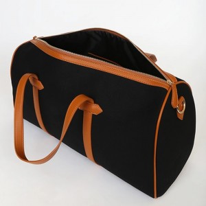 Custom Fashion Black Canvas And Camel Leather Women Weekender Bag