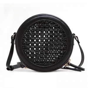 Wholesale Custom Handbags Women Factories –  Custom Black Weave Leather Women Crossbody Round Bag – Champion