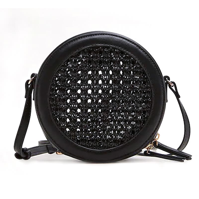 Wholesale Custom Side Bags Factories –  Custom Black Weave Leather Women Crossbody Round Bag – Champion