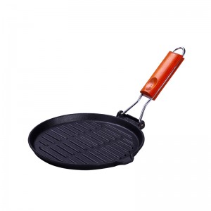 Wooden Folding Handle Fry Pan Cast Iron Oven Grill Pan