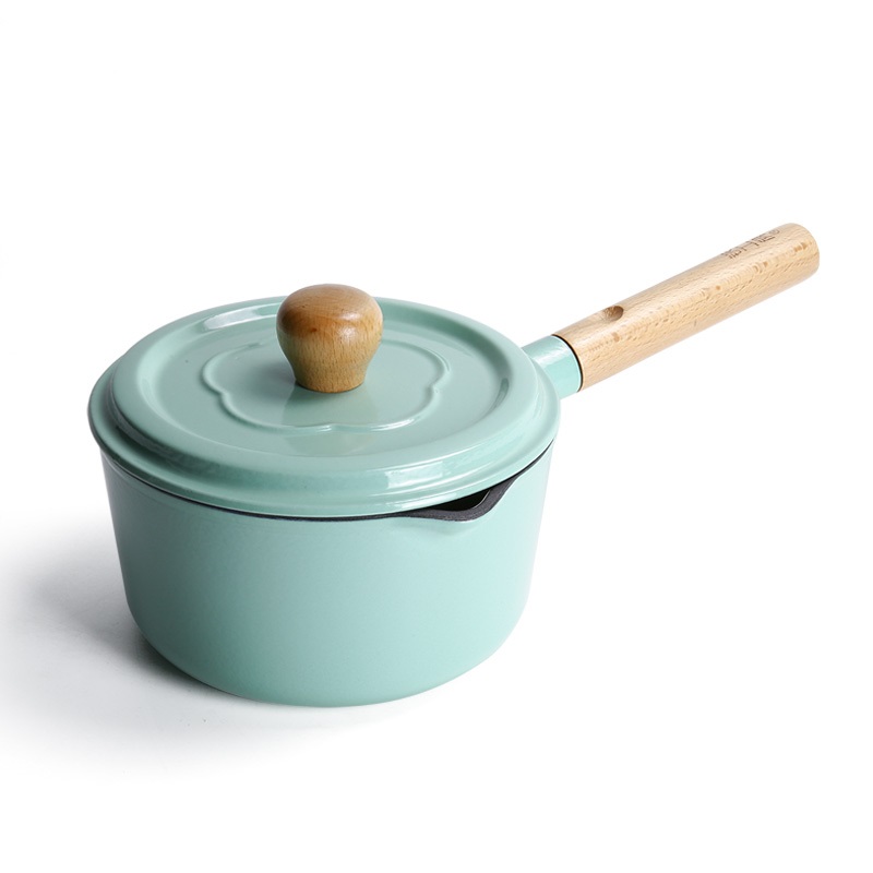 Cast iron enamel sauce pan with wooden handle Featured Image