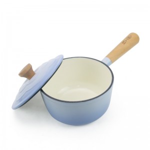 16cm cast iron enamel milk pot with wooden handle saucepan