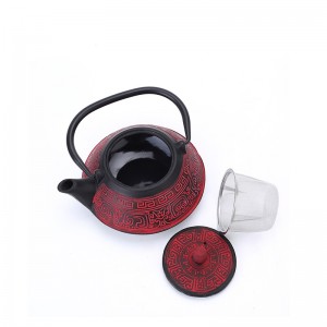 Cast iron red color teapot with special design