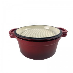 Cast iron enamel combo pot 2-in-1 with grill lid