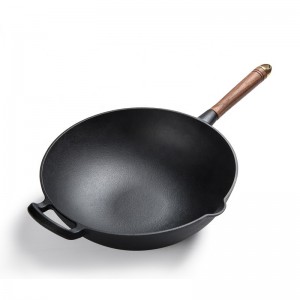 33cm cast iron black wok with wooden handle Top sell