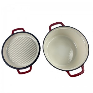 Cast iron enamel combo pot 2-in-1 with grill lid