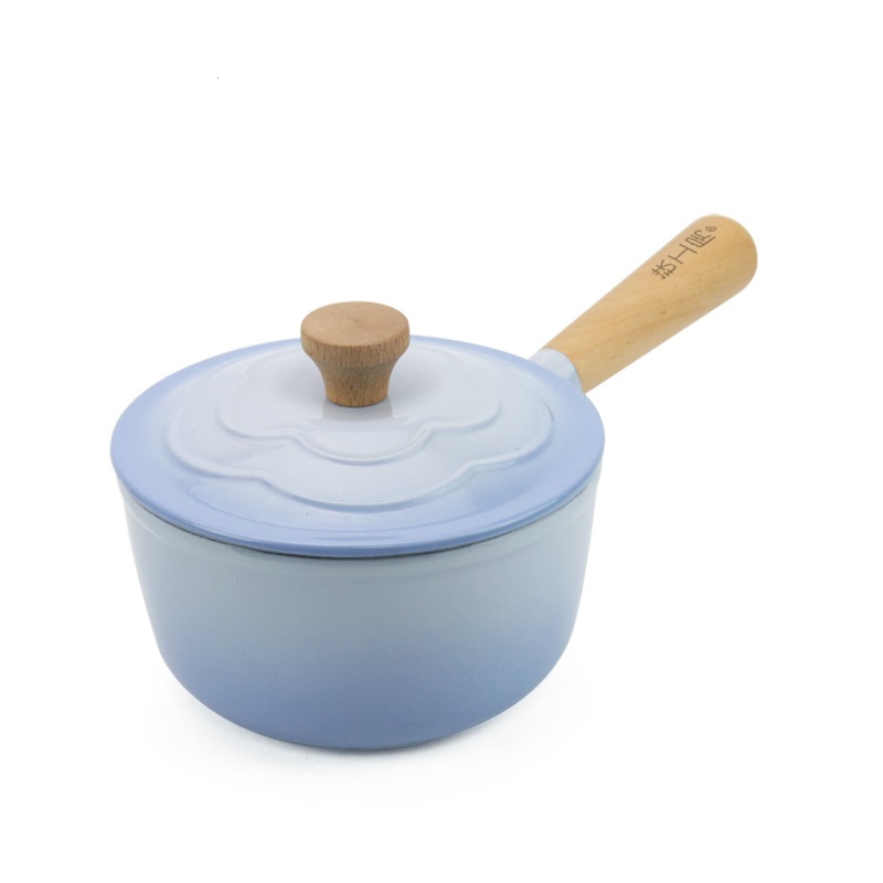 16cm cast iron enamel milk pot with wooden handle Featured Image