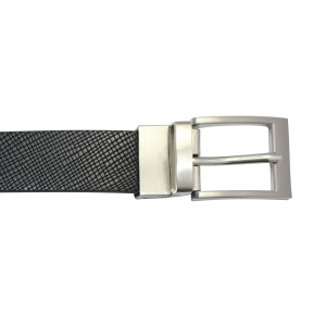 Wide Leather Belt with Embossed Design and Silver Buckle 30-23047