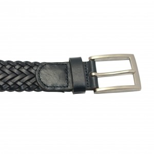 Wide Leather Belt with Embossed Design and Silver Buckle 35-15385