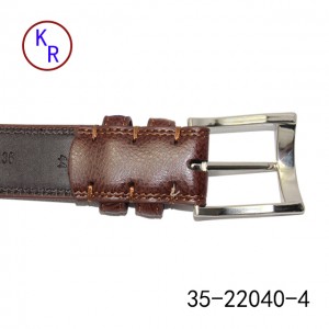 Wide Leather Belt with Embossed Design and Silver Buckle