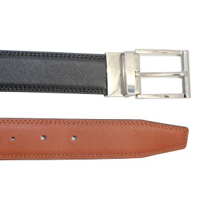 Sleek Leather Reversible Belt with Silver Buckle 35-23249
