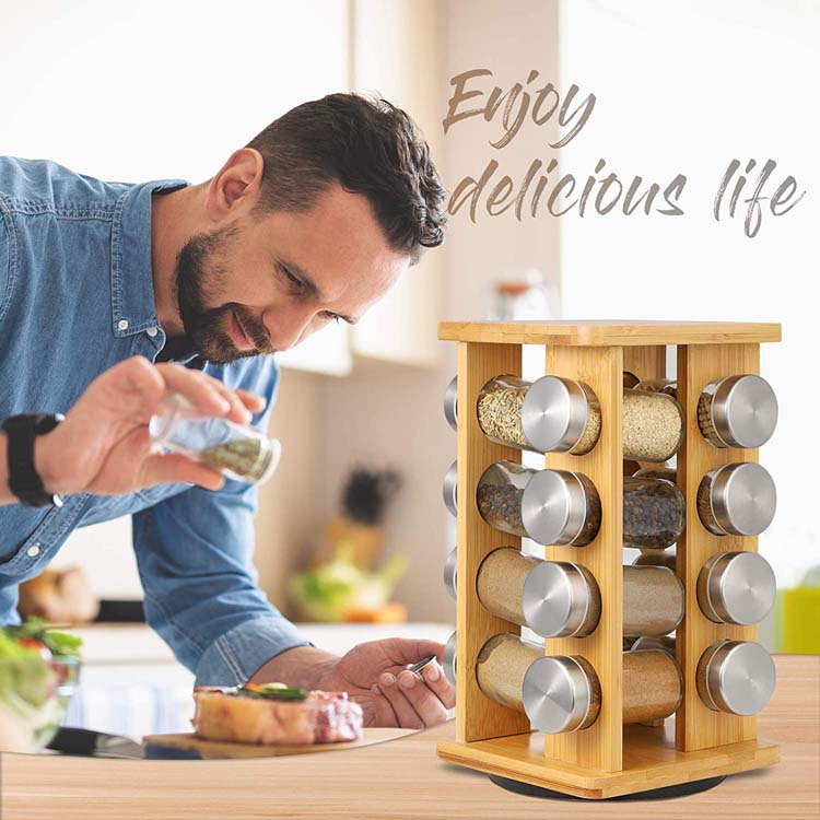 Round Rotatable Bamboo Spice Rack Organizer For Kitchen_FSC & BSCI Factory