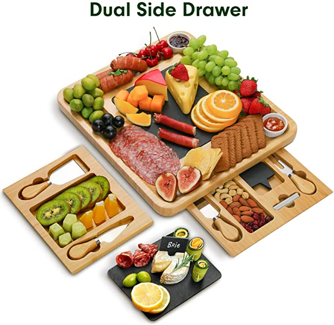 Charcuterie Board Set – Bamboo Cheese Board and Knife Set – Large Cheese Tray for Serving at Parties – For Cheese and Charcuterie Lovers Featured Image