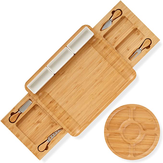 Charcuterie Board Set – Bamboo Cheese Board and Knife Set – Large Cheese Tray for Serving at Parties – For Cheese and Charcuterie Lovers