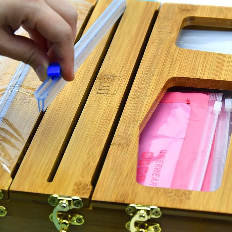 Mother’s Day Removable Top Lids Ziplock Storage Bag Holders Dispenser Bamboo Bag Storage Organizer for Kitchen Drawer