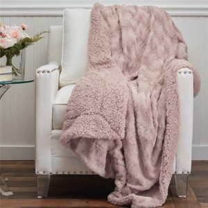 Soft Fluffy Faux Fur Bed Throw Blanket, Luxury Sherpa Reversible Blankets, Comfy Plush Washable Accent Throws for Sofa, Couch, Fuzzy Home Bedroom Decor, 65×50, Dusty Rose