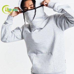 High Neck Design Pullover Hoodie with Zip Pocket