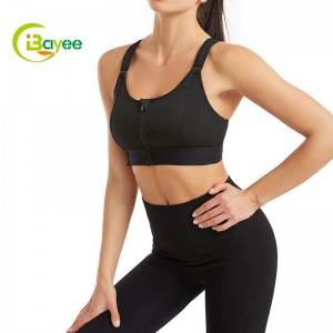 Women’s Zip Front High Impact Strappy Back Support Sports Bra