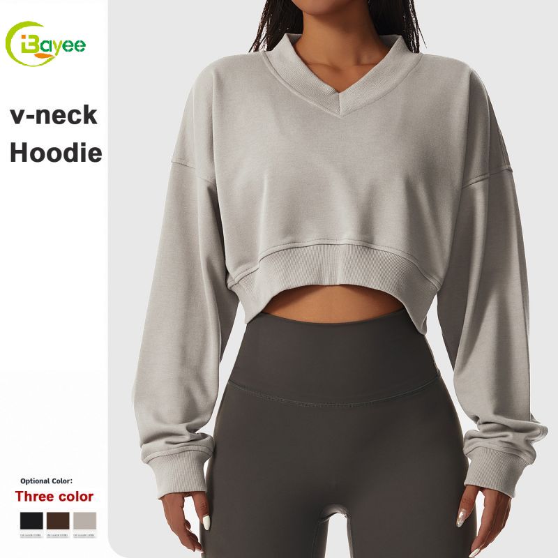 Women Ribbed Crew Neck Cropped Sweatshirt Featured Image