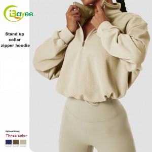 Female Pullover Long Sleeves Zipper Cropped Hoodies