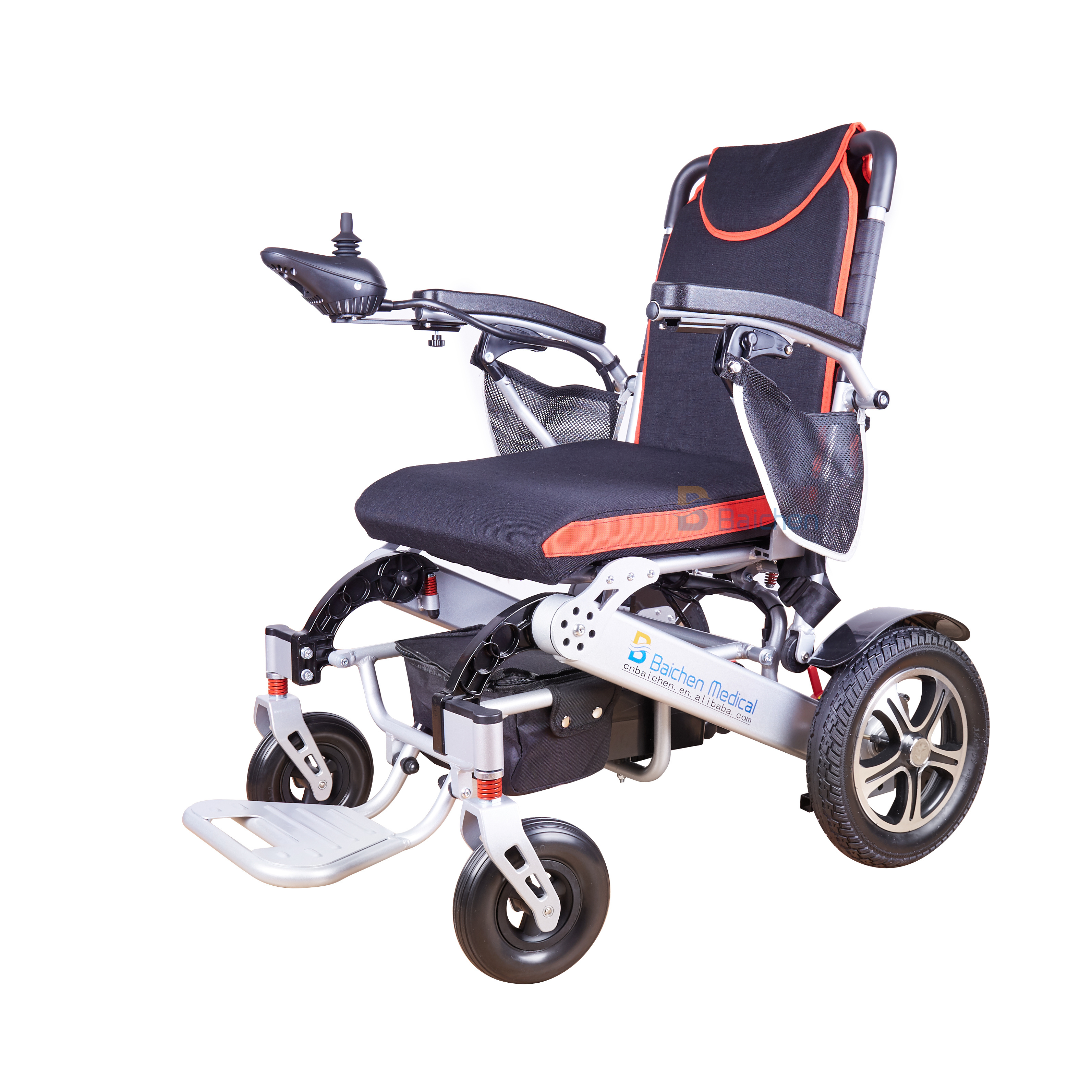 Hochwertiger, leichter Elektrorollstuhl mit Autositz für Behinderte oder Patienten. Ausgewähltes Bild