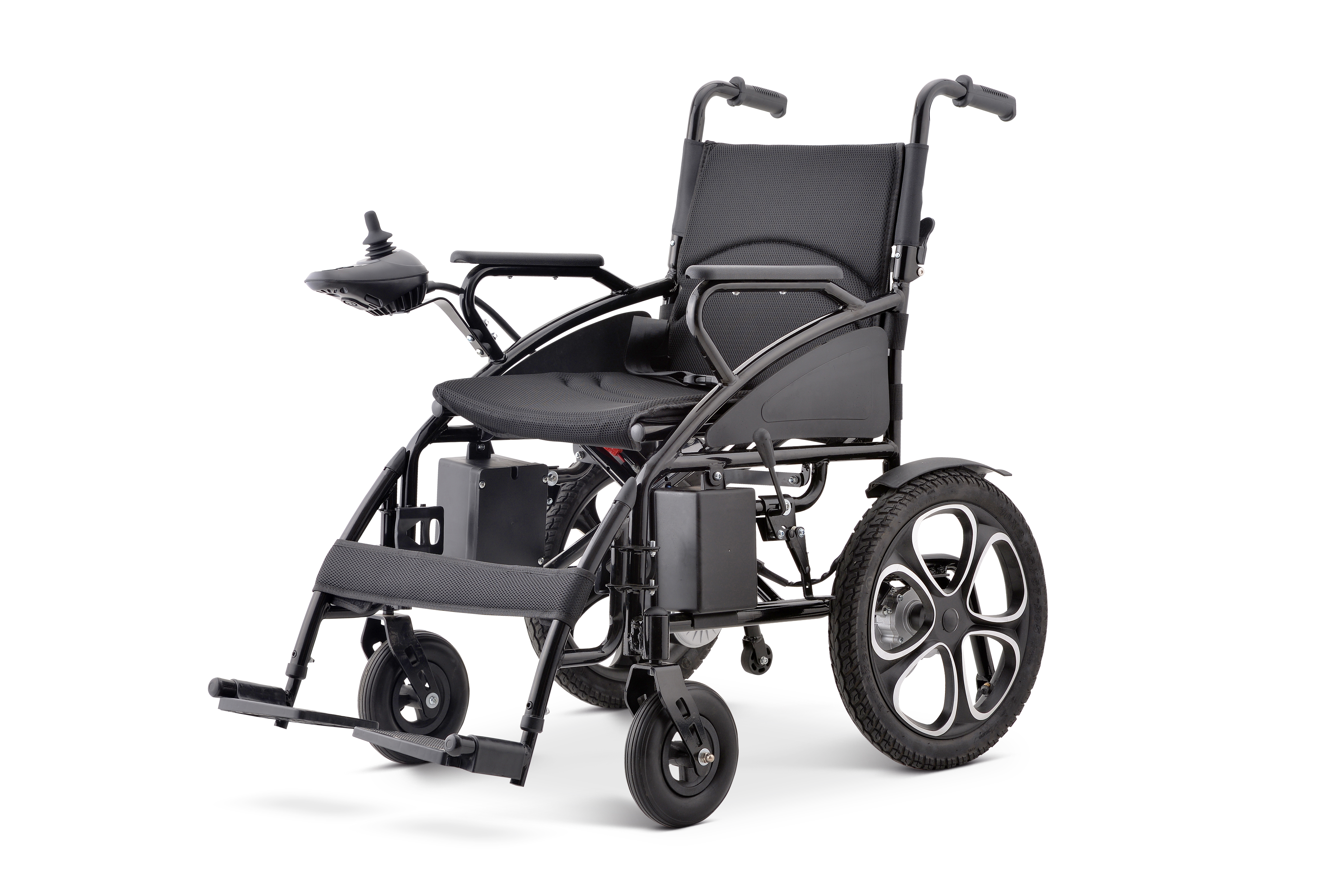 Fauteuil roulant électrique pliant en acier et aluminium, fauteuil roulant électrique manuel avec accoudoir incliné rabattable et réglable en hauteur
