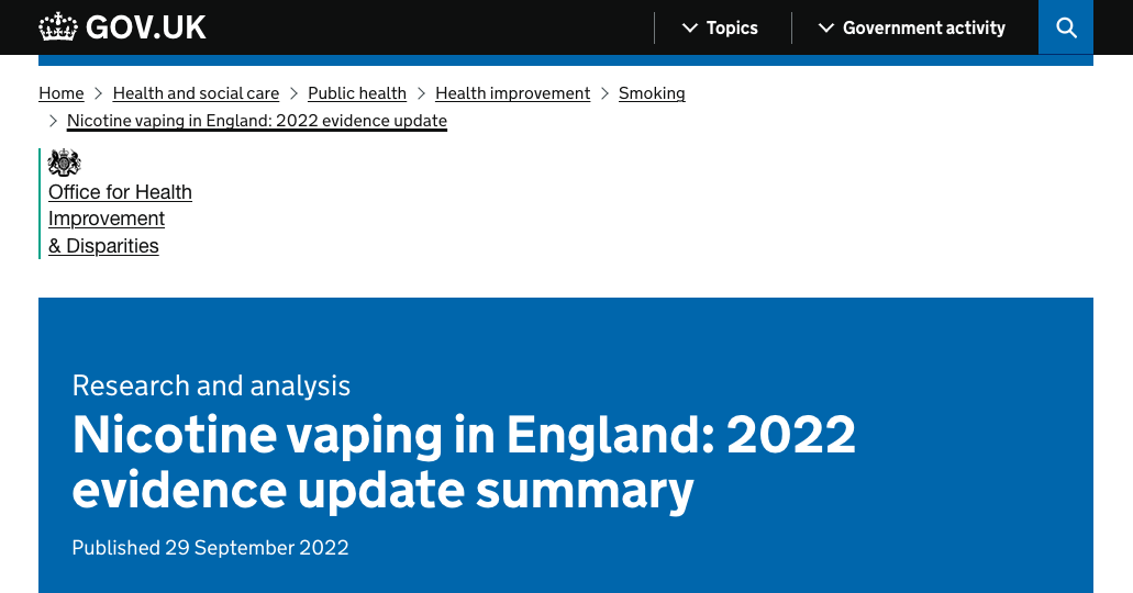 The latest report of the British government in 2022: e-cigarettes are the best choice for assisting smoking cessation, with a success rate of 64.9%