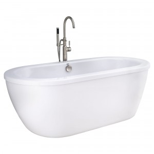 American Standard Belle® Soaker Freestanding Bathtub in Arctic White with Chrome Freestanding Tub Filler, Hand Shower and Drainwith Chrome Freestanding Tub Filler, Hand Shower and Drain