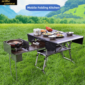 BC Outdoor Camping Mobile Folding Camping Cooking Table Portable Camping Kitchen Table luxury Kitchen Station for BBQ Party and picnics