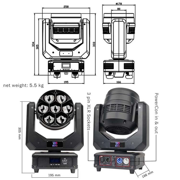 7x40W LED Mini Moving Head with Beam and Wash Effect