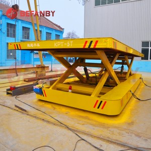 35 Ton Heavy Duty Factory Using Motorized Scissor Lifting Rail Transport Cart