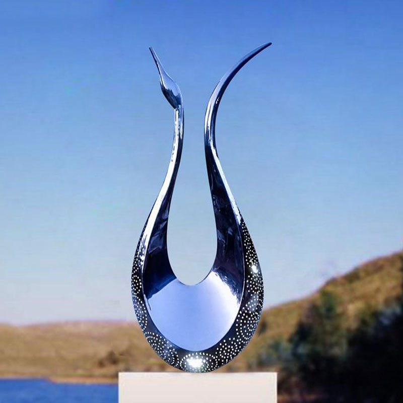 stainless steel abstract swan sculpture