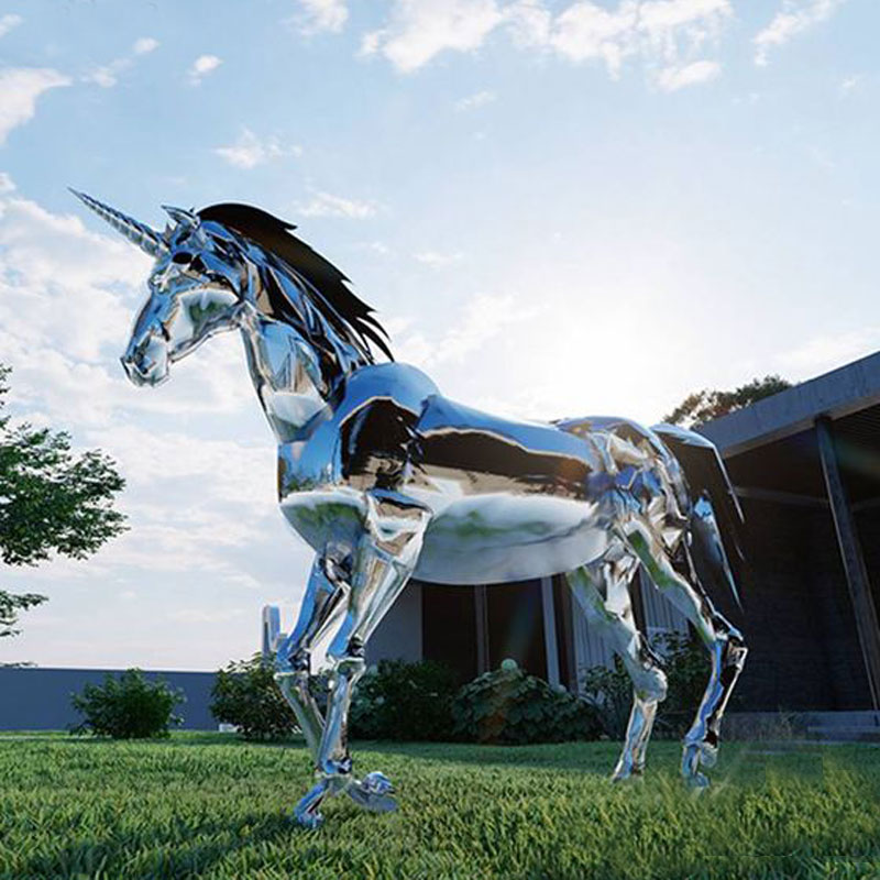 stainless steel unicorn sculpture statue