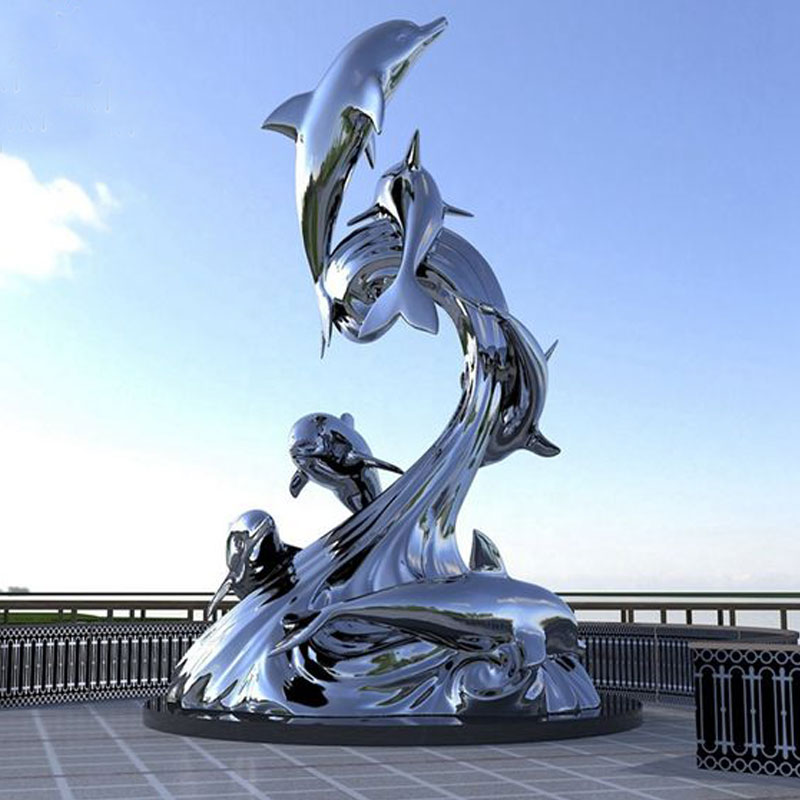 outdoor stainless steel dolphin sculpture