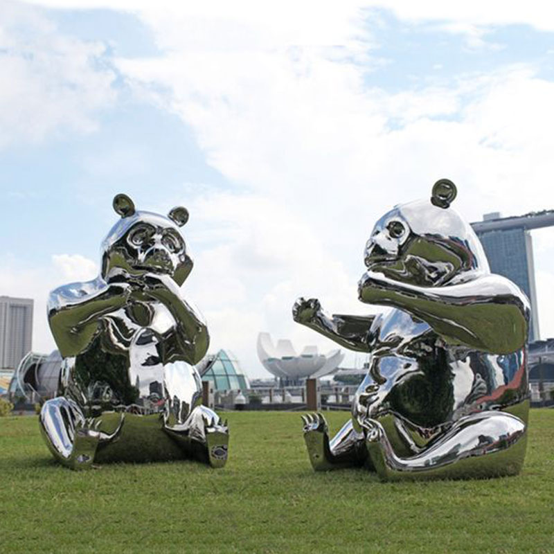 stainless steel panda sculpture