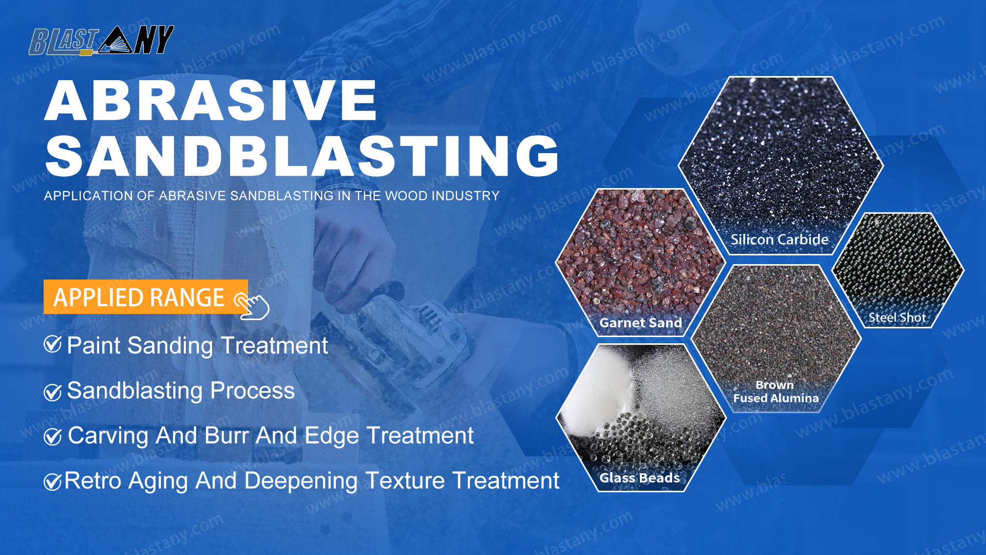 Fampiharana sandblasting abrasive amin'ny indostrian'ny hazo