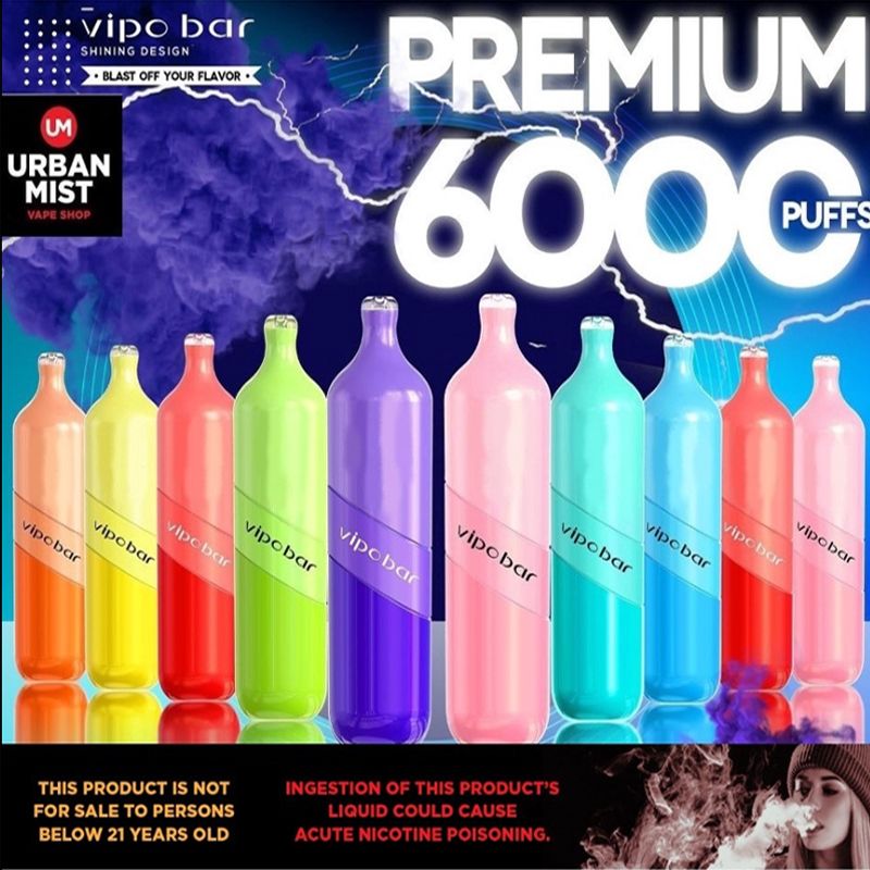 Vipo Bar 6000 Puffs Disposable Vape 5% Salt Nicotine 15ML E-Liquid Rechargeable Disposable Electronic Cigarette