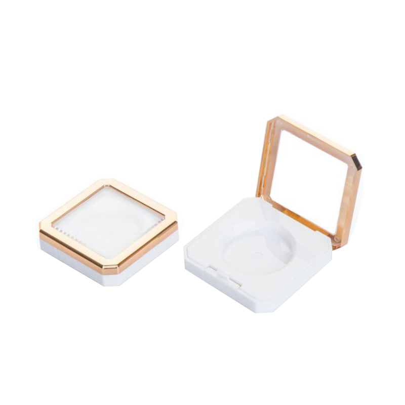 Simple square single layer cosmetic powder compact case custom plastic packaging