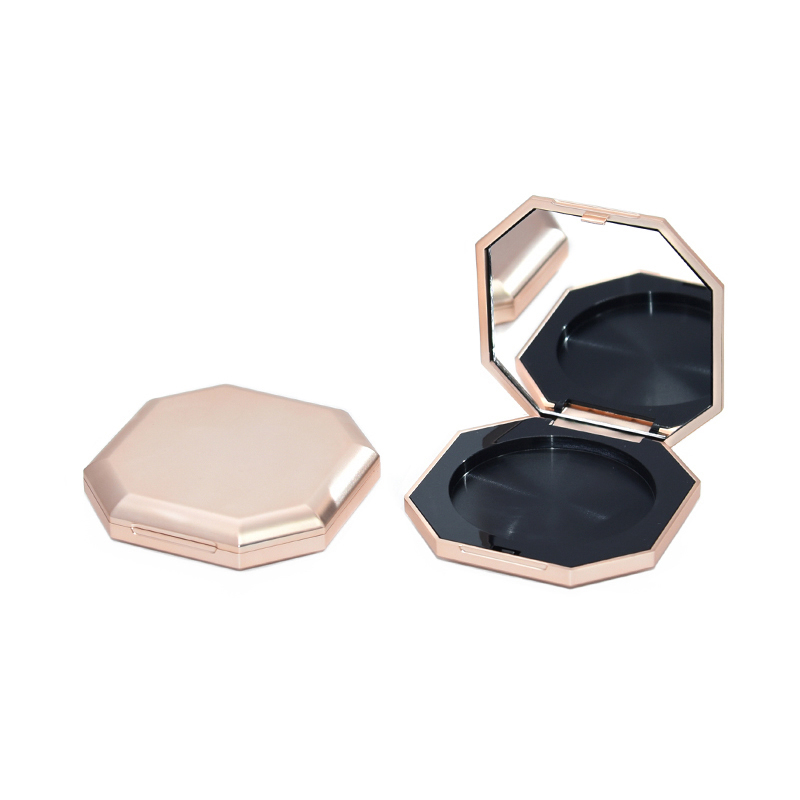 single compact powder case luxury champagne gold octagonal shape